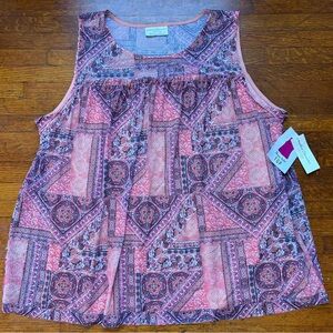 Bobbie Brooks Pink Sleeveless Sheer Yoke Top 1X